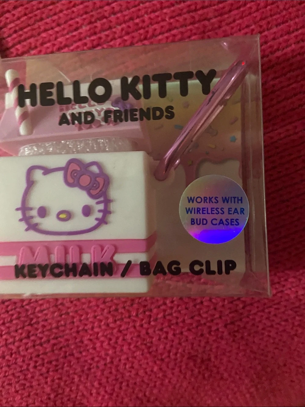 Hello Kitty Pink and White Milk Keychain Bag Clip